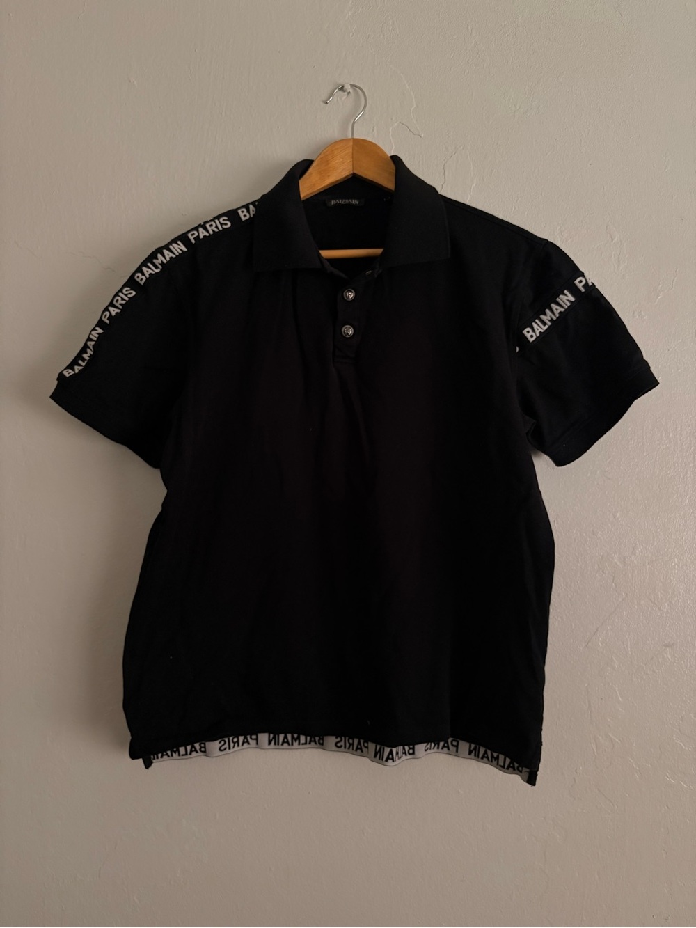 Balmain Black Men's Polo with Branded Tape